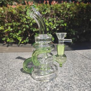 2022 Hookah Bong Glas DAB RIGER RECYLER GROENE WATEREN BONDEN ROOK PIten 8-10 inch Hoogte 14mm Vrouwelijke verbinding met Quartz Banger