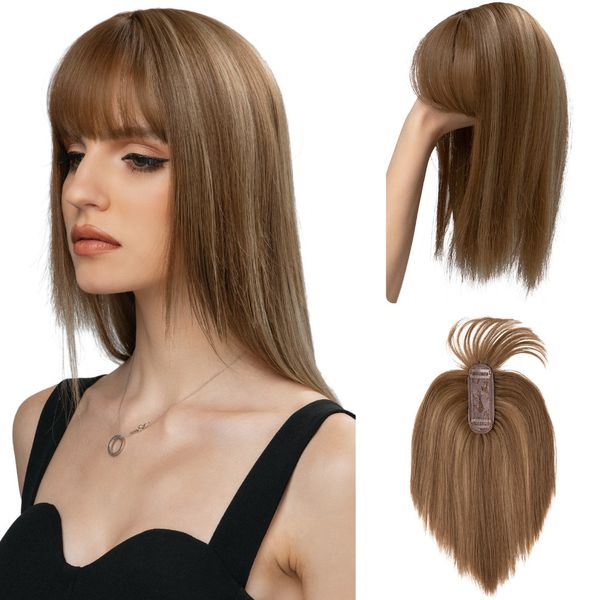 Peluca de 10 pulgadas para mujer con flequillo de aire en la parte superior de la cabeza Parche para el cabello que cubre el cabello blanco Fibra sintética natural Muchos estilos disponibles para personalizar