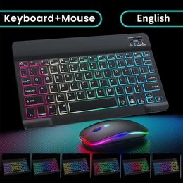10 inch draadloos Bluetooth -toetsenbord RGB -toetsenbord en muis Spaanse mini -achtergrondverlichting Engels toetsenbord voor telefoontablet