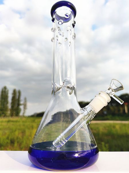 10 pouces bleu haut bas pot irrégulier Triangle narguilé conduite d'eau droite verre Bong recycleur tuyaux eau Bongs tuyau de fumée 14mm bol tige