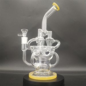 10 pouces jaune clair narguilé verre Bong recycleur tuyaux tuyaux d'eau Bongs tuyau de fumée bouteilles d'eau Dab Rig tuyau d'eau