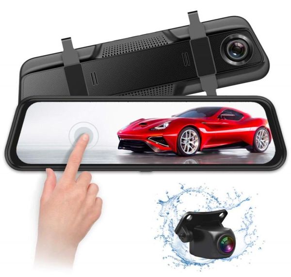 10 pouces écran tactile flux miroir caméra de tableau de bord enregistreur DVR de voiture 1080P FHD caméra avant 170 ° arrière 140 ° grand angle de vue vision nocturne7766478