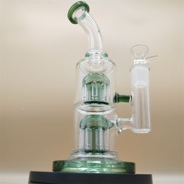 11 pouces Twin Layers Heady Bong Filtre Pipe à eau en verre vert Bong Narguilé Pipes Bongs Bouteilles d'eau Dab Rig Taille de la conduite d'eau 18mm Joint femelle