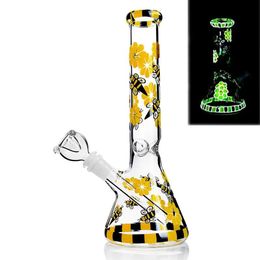 10 inches Glas Bong Hookahs Tall Bong Bril Bubbler Downstam Perc Heady DAB Rigs Yellow Bee Unieke bongs met 14mm gewricht