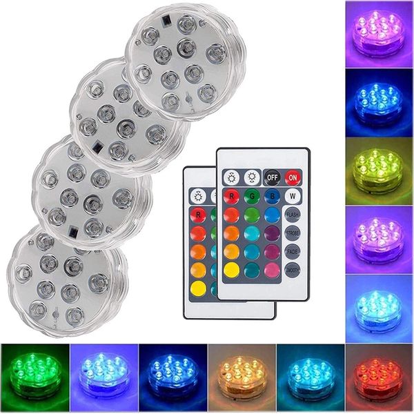 10 luces de buceo RGB con control remoto LED, jarrón de luz nocturna subacuática alimentado por batería, cuenco IP65, fiesta de jardín impermeable, debe tener decoraciones