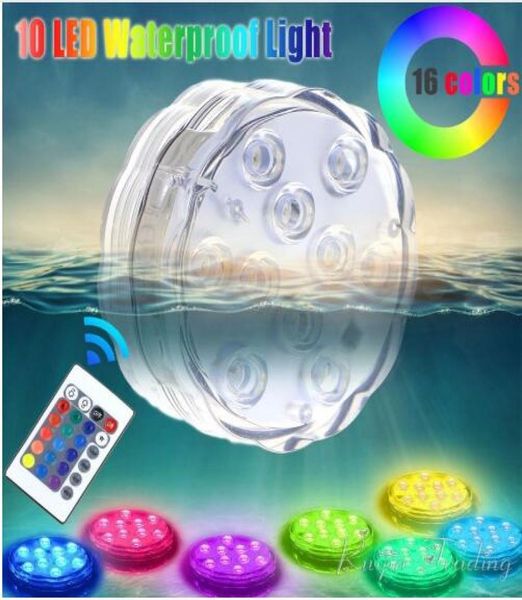 10 LED télécommandée sous-marine Lumière IP68 Batterie Multicolore IP68 Alimentable Vase à vase submersible Pool Pool Lamp 2303265