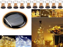 10 bouteille de vin solaire à LED Stopper cuivre Fairy Strip Fire de fête extérieure Décoration Night Lampe Diy Cork Light String4298898