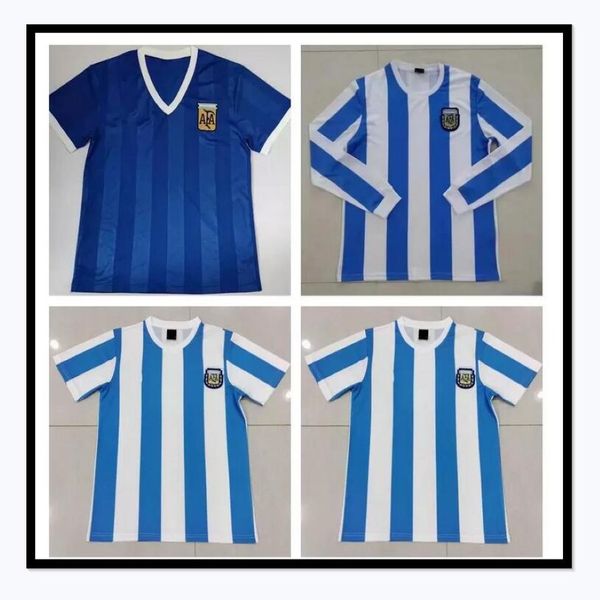 # 10 Maradona 1986 Argentine Retro Soccer Jerseys Kempes Maradona 86 Vintage Football Shirts Classic Home Away Blue Camisetas de Futbol 332S