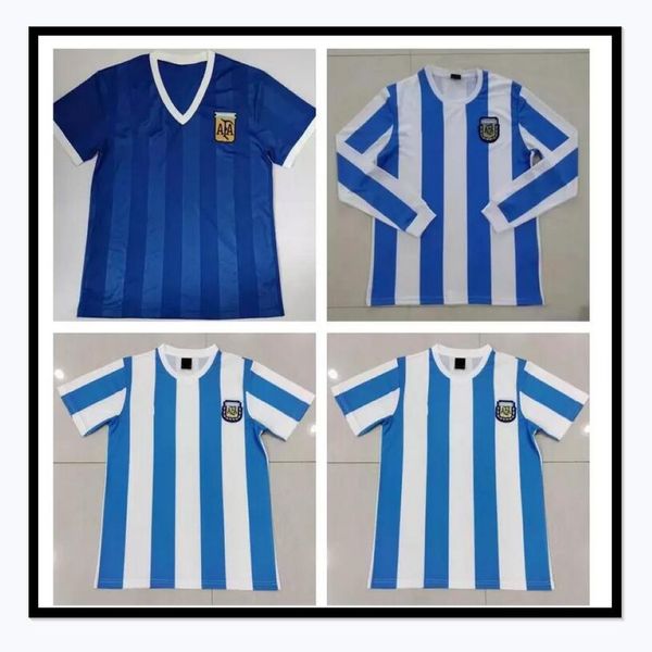 # 10 Maradona 1986 Argentine Retro Soccer Jerseys Kempes Maradona 86 Vintage Football Shirts Classic Home Away Blue Camisetas de Futbol 235T