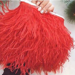 10 mètres de plumes d'autruche Trim 8-10 cm 10-15 cm Ribbon rouge rouge pour accessoires de mariage décoration d'artisanat en gros 240417