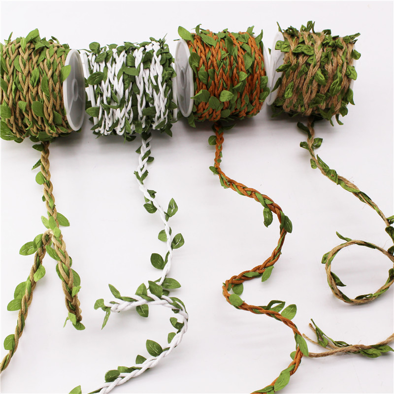 10 Meters/Roll DIY Artificial Leaves Twine Wax String With Leaf Silk Leaves Flowers Garlands Hemp Rope Wedding Party Decoration