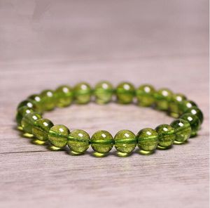 Pulsera de peridoto verde de piedras naturales de 10 mm, cristal de olivino, cuentas redondas de cuarzo, pulsera para hombres y mujeres, regalo de energía curativa, joyería de la suerte