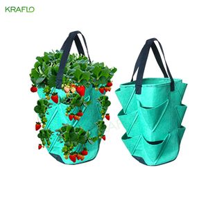 Pot suspendu à fraises non tissé en feutre à 10 bouches, sac de culture de plantes à fleurs, conteneur de plantation de 3 gallons pour le jardinage aérien