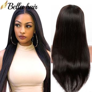 Peluca de encaje completo recto Cabello humano Pelucas de cabello humano de encaje frontal 13x4 para mujeres negras Cabello virgen brasileño sin cola 150% 180% Pre arrancado con cabello de bebé Bella Hair