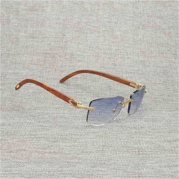 10% de réduction Lunettes de soleil Vintage Corne de buffle sans monture Hommes Bois naturel Lunettes carrées Cadre en métal Femmes Nuances en bois Oculos Lunettes 012NKajia Nouveau