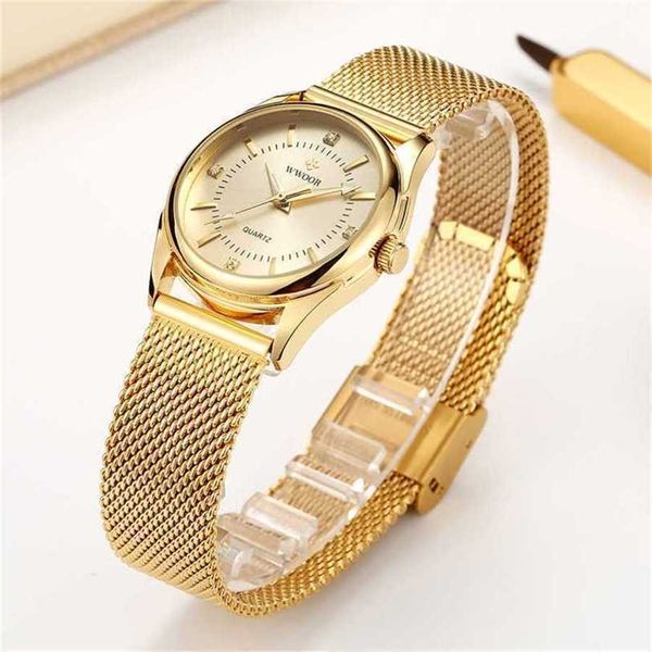 10% de réduction Watch Wwoor Luxury Robe Gold Ladies Elegant Diamond Small Quartz Fomen Women Steel Mesh Clock Zegarek Damski