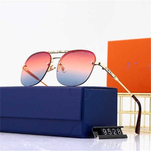 10% de réduction sur la vente en gros de nouvelles lunettes de marée de film océanique, lunettes de soleil rouges en direct pour femmes, lunettes de soleil en métal sans cadre