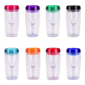 10 oz Clear Plastic Wine Cup Double Layer Geïsoleerde Tuimelaars SAP Wijnbekers met deksels