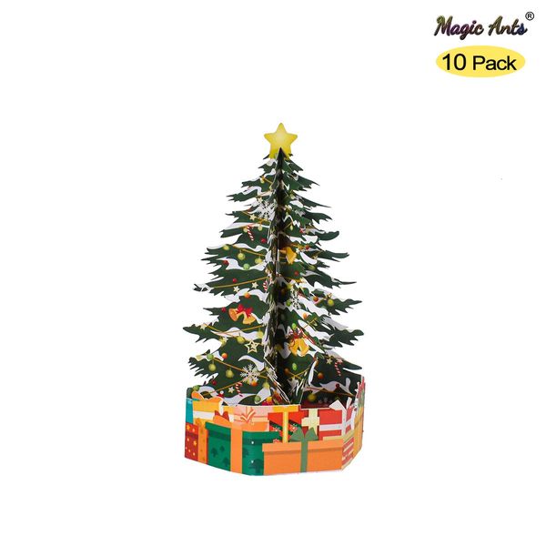 Paquet de 10 cartes Pop Up arbre de noël 3D, cadeau pour l'année, cartes de vœux de noël 240118