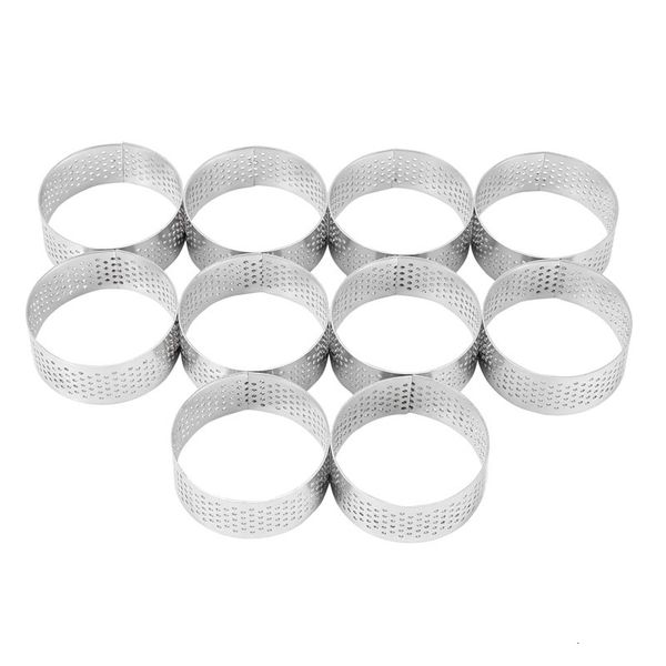 Anneau à tarte en acier inoxydable de 5Cm, 10 paquets, anneau rond en Mousse pour gâteau perforé résistant à la chaleur, outils de cuisson pour beignets 240227