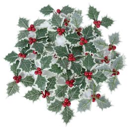 10 Pack Artificial Berry Stamen Red Cherry Berries voor Xmas Christmas Wedding Krans slinger Decor Faux groene bladeren 5 tot 6 cm