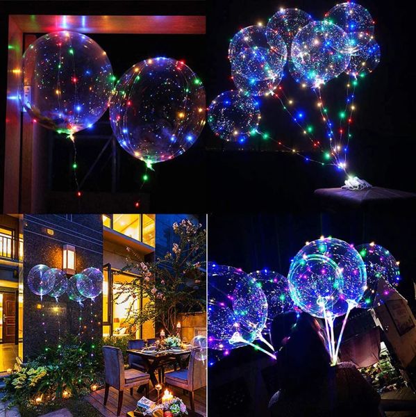 10 packs LED Light Up Bobo ballons transparents Hélium Glow Bubble Boulons avec des cordes pour la fête DÉCOR DE MARIAGE ANNIVERSAIRE D5.0