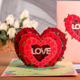 10 Pack Pop -Up Valentijnskaart voor verjaardag verjaardag Valentijnsdag 3d Rose Loving Heart wenskaarten vrouw Vrouwen echtgenoot