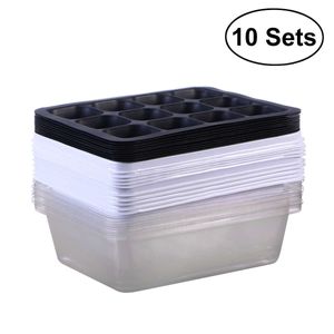 10 Pack Seedling Lade Seed Starter Lade met koepel en basis 12 Cellen voor Tuinieren Bonsai - White 210615