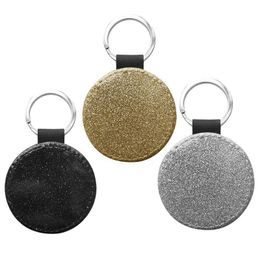 10 Pack Sublimation Blanks Sleutelhanger Glitter PU-lederen sleutelhanger DIY Warmteoverdracht Sleutelhanger H0915