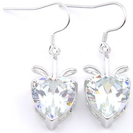 10 Paar LuckyShine Christmas Gift Mode Hart Witte Cubic Zirconia Gemstone Zilveren Dangle Oorbellen voor Holiday Wedding Party Women New Hot