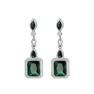 Luckyshine – boucles d'oreilles longues en Zircon vert, Style classique, coupe carrée, argent, bijoux de mariée pour femmes, 10 paires, 2020