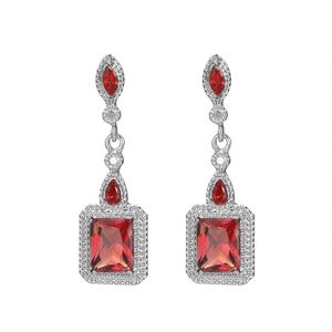 10 paires Luckyshine exotique rétro rouge Zircon argent breloque pour femme longues boucles d'oreilles mariage bijoux de mariée 2020