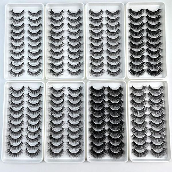 10 paires de faux cils 3D en vison, 100% naturels, longs, épais, faits à la main, dramatiques, maquillage, 10 styles