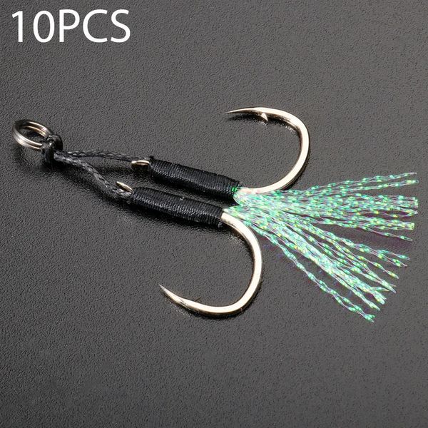 10 paires coulée gabarit Assist Crochet à haut carbone Angle Barbed Thread Barbed Fishing Fishing Tackle Slow Jigging Tool Pesca Lure Fishhook 240515