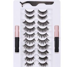 10 paren oog wimpers magnetische wimpers en eyeliner set valse wimpers magneet uitbreiding vloeibare eyeliner tweeteen set J175