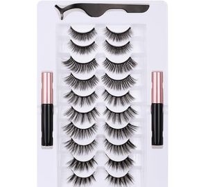 10 paires cils oculaires cils magnétiques et eye-liner ensemble faux cils extension de l'aimant eye-liner liquide tweezer set j175