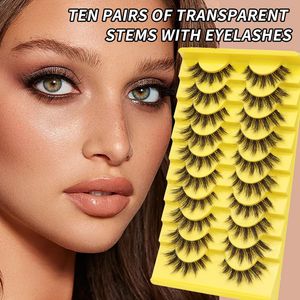 10 paires de faux cils en vison légers naturels faux cils entrecroisés tige transparente extensions de cils doux réutilisables confortables sans cruauté envers les animaux