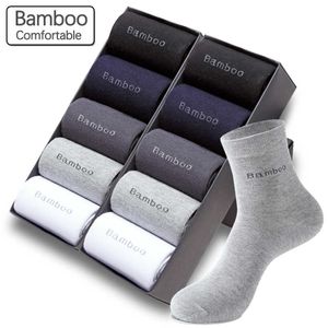 10 paires / lot chaussettes en fibre de bambou hommes occasionnels affaires antibactériennes respirantes chaussettes d'équipage de haute qualité 210727