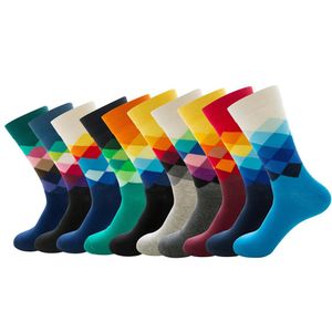 10 paar veel gradiënt kleurrijke gekamde katoenen sokken casual mode herfst crew sokken mannelijke ademende hiphop sokken257J