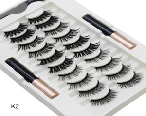 10 pares de pestañas postizas magnéticas con kit de delineador de ojos aspecto natural de cosmética cosmética, seca rápida, gruesa y larga herramienta de maquillaje1325791