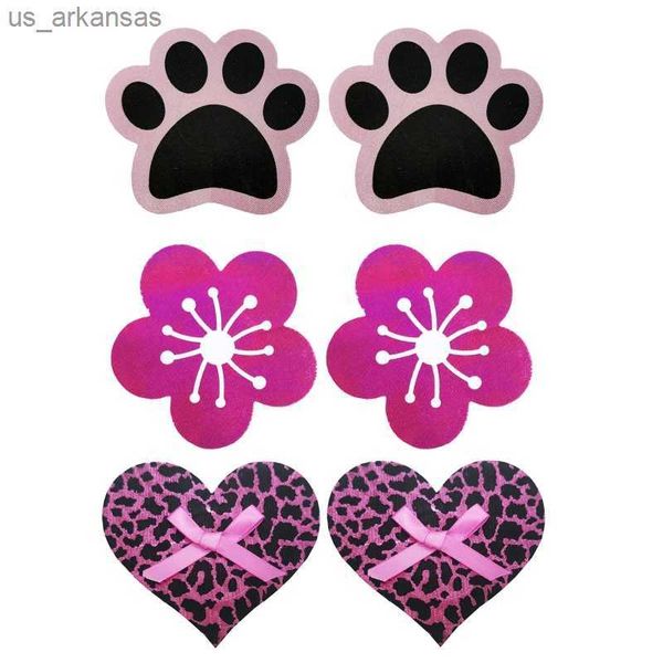 10 pares de cubiertas para pezones, corazón de leopardo, flor de cerezo, estampado de pata de Animal, empanadas autoadhesivas desechables, pegatinas para pechos, sujetador L230523