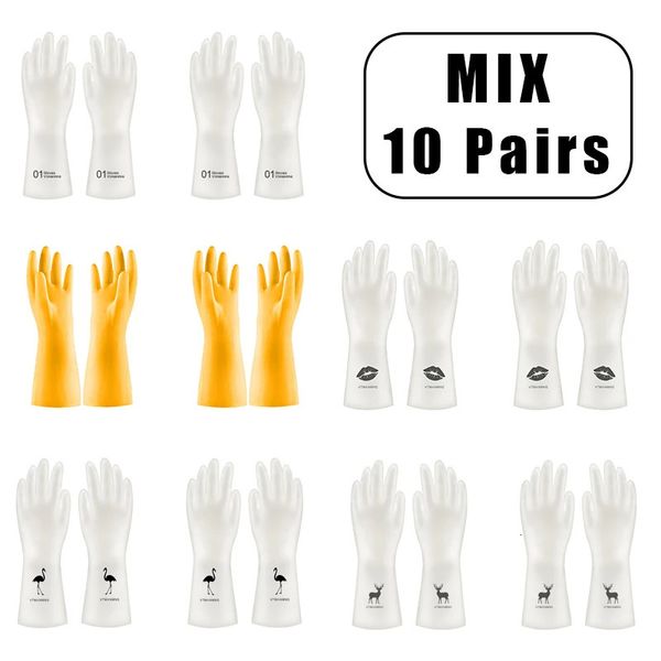 10 pares de guantes de limpieza de PVC impermeables, resistentes al desgaste, antideslizantes, material de látex, tareas domésticas, lavado de ropa, platos, cocina 231229