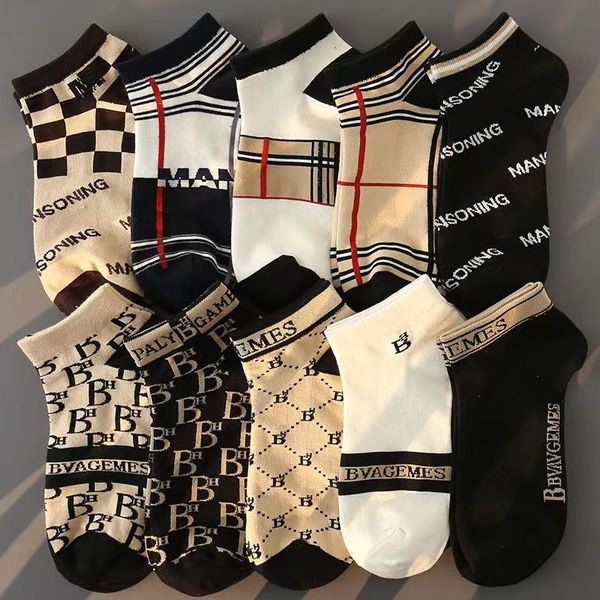 10 paires de chaussettes femme lettre légère luxe hommes chaussettes été mince ins marée toutes courtes bouche peu profonde coton hommes et femmes chaussettes bateau