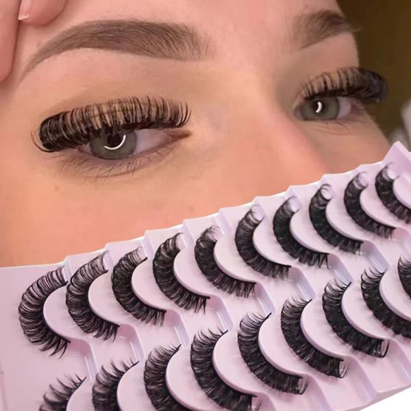 10 paires Volume de bande russe cils DD Curl Wispy Fluffy False Awhing Lik Extensions Lashes Natural Lashes Pack 240318