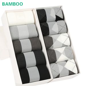 10 pares de calcetines de fibra de bambú de verano para hombre, calcetines de vestir informales de negocios, calcetines de algodón para hombre de alta calidad, largos negros para regalo