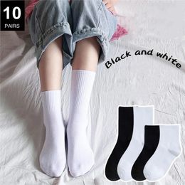 10 paires PACK Classic High School Girls Longshort Choques Couleur continue 95% Coton femmes hommes blancs noir 240408