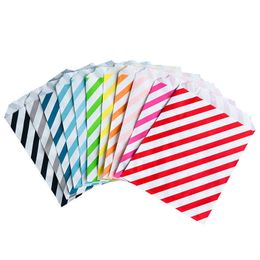 10 PC Geschenken Wrap Bolsa de Papel A Rayas Colores Para Empalaje Alimentos Hereados Bolsas Regalo Navidad Fia Boda Dulces Bocadillos Nueces 13x18cm 100 Piezas Z0327