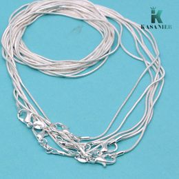 10 pcs 1.2MM serpent collier mode femme bijoux 16-24 pouces chaîne collier 925 chaîne en argent chandail chaîne cadeau + 925 mousqueton fermoirs tag