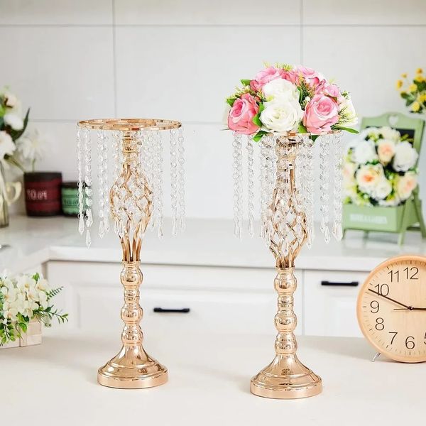 10 pièces 217 pouces centres de table de mariage en cristal doré pour tables avec support de lustre en métal support décorations pour la maison Vase décor 240306
