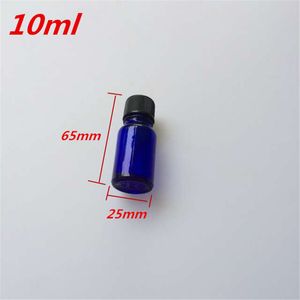 10 Uds 25x65mm botellas de vidrio azul oscuro con tapones comunes de plástico negro DIY ml Perfume de aceite esencial vacío